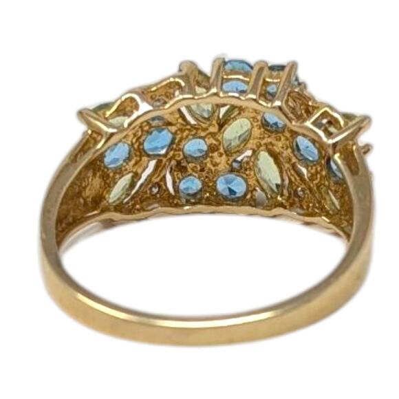 14K Yellow Gold Blue Topaz & Peridot Cluster Ring Estate Jewelry Size 9 – 4.13g - Picture 4 of 7